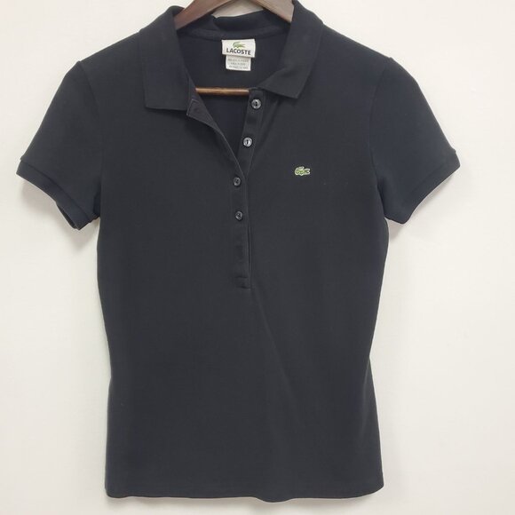 Lacoste Womens Short Sleeve Polo Size M 40 Black Preppy Logo Mean Girls Sport - Picture 1 of 12